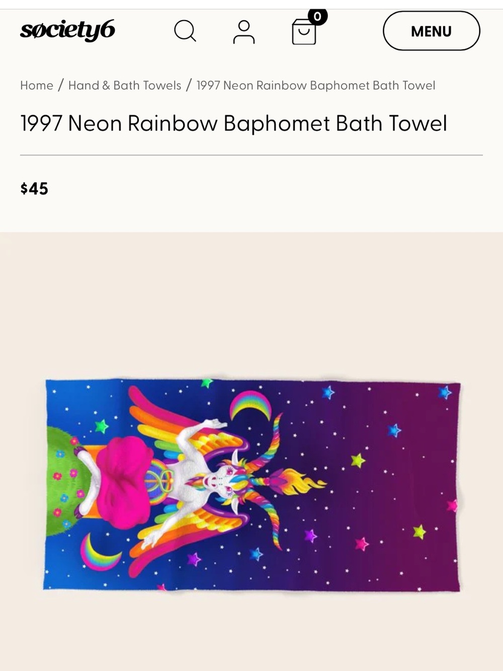Society6 1997 Rainbow Baphomet Lisa Frank Style Bath Towel